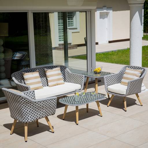Garden polyrattan lounge set Mireille Black & White